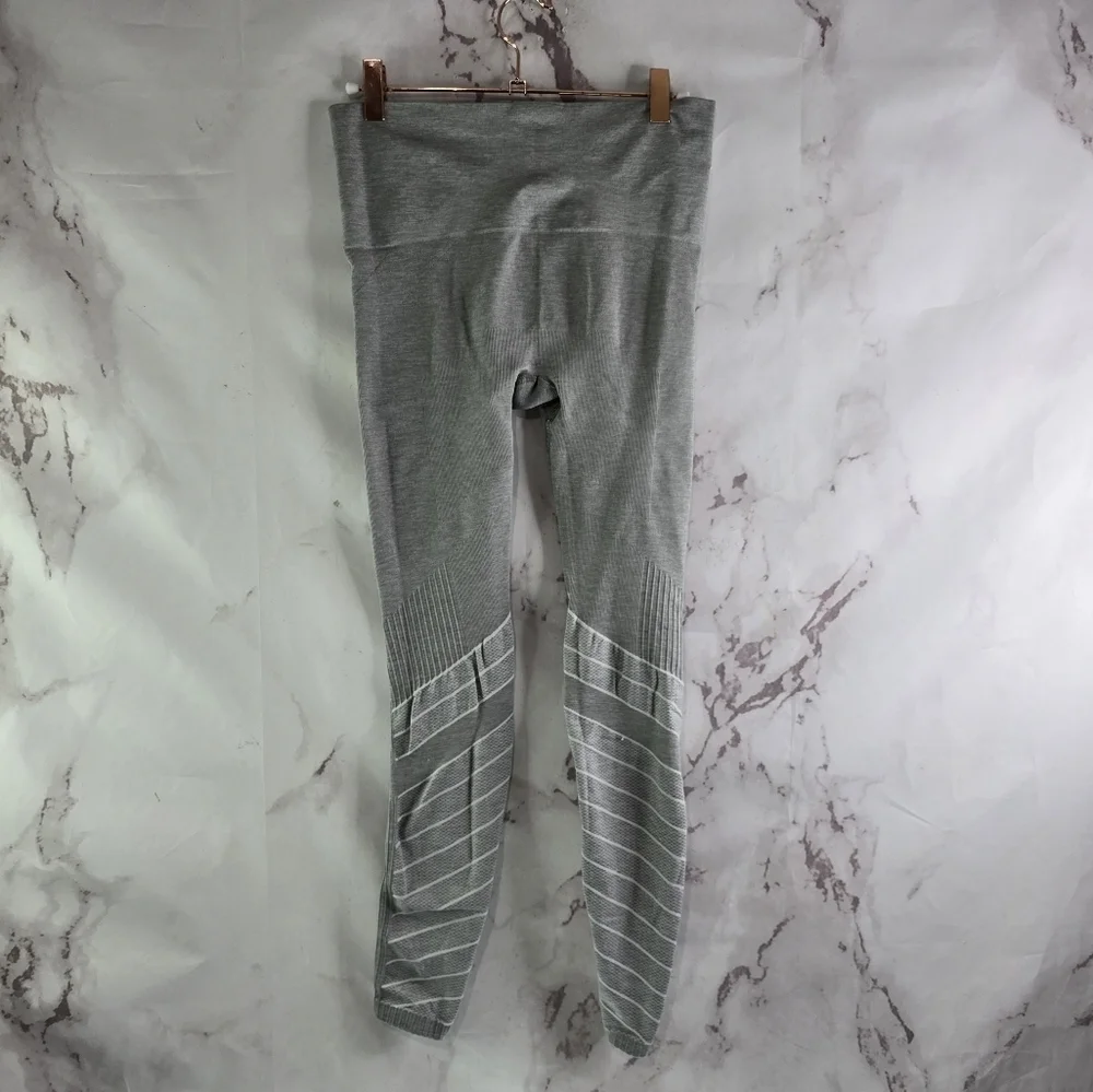 Blanqi Leggings Womens Small Gray Striped Maternity Everyday Belly Crop Seamless